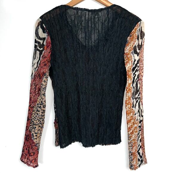 Alberto Makali Sheer Lace Sequin Animal Print Long Sleeve Top Size Medium - Picture 7 of 11